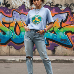 Mumbai themed lavender t-shirt for men and women with iconic vada pav illustration