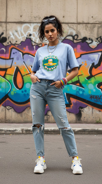 Mumbai themed lavender t-shirt for men and women with iconic vada pav illustration