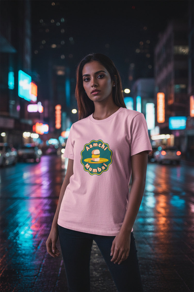 Stylish pink graphic tee featuring Aamchi Mumbai design by Byfila India