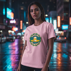 Stylish pink graphic tee featuring Aamchi Mumbai design by Byfila India