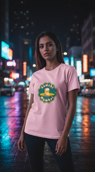 Stylish pink graphic tee featuring Aamchi Mumbai design by Byfila India