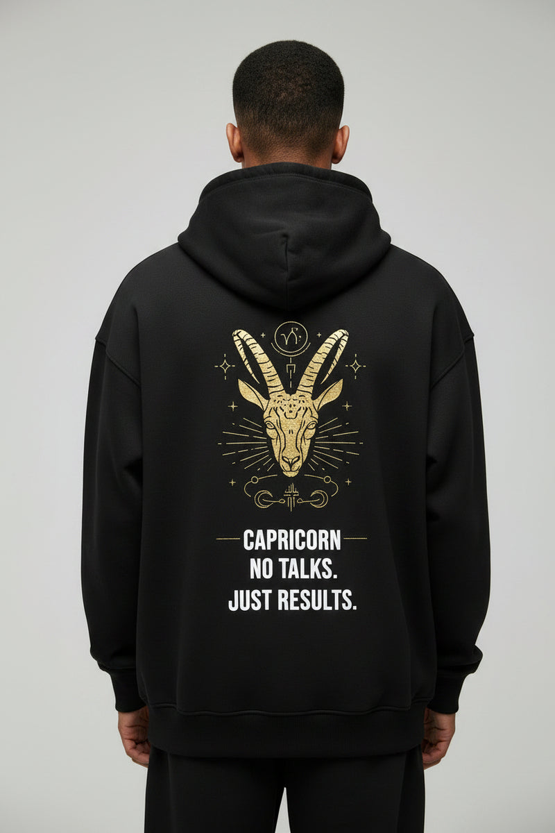 Black hoodie with a crab design and text on the back against a white background