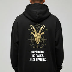 Black hoodie with a crab design and text on the back against a white background