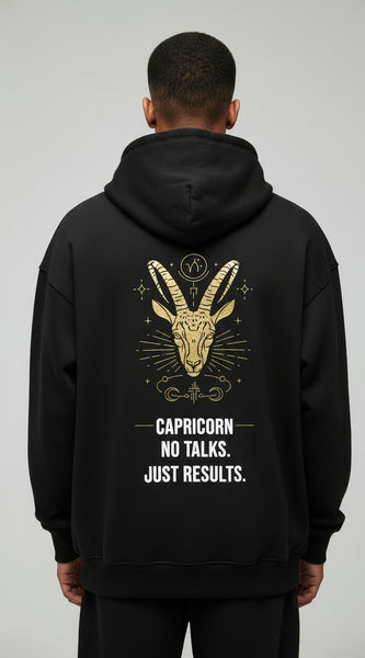 Black hoodie with a crab design and text on the back against a white background