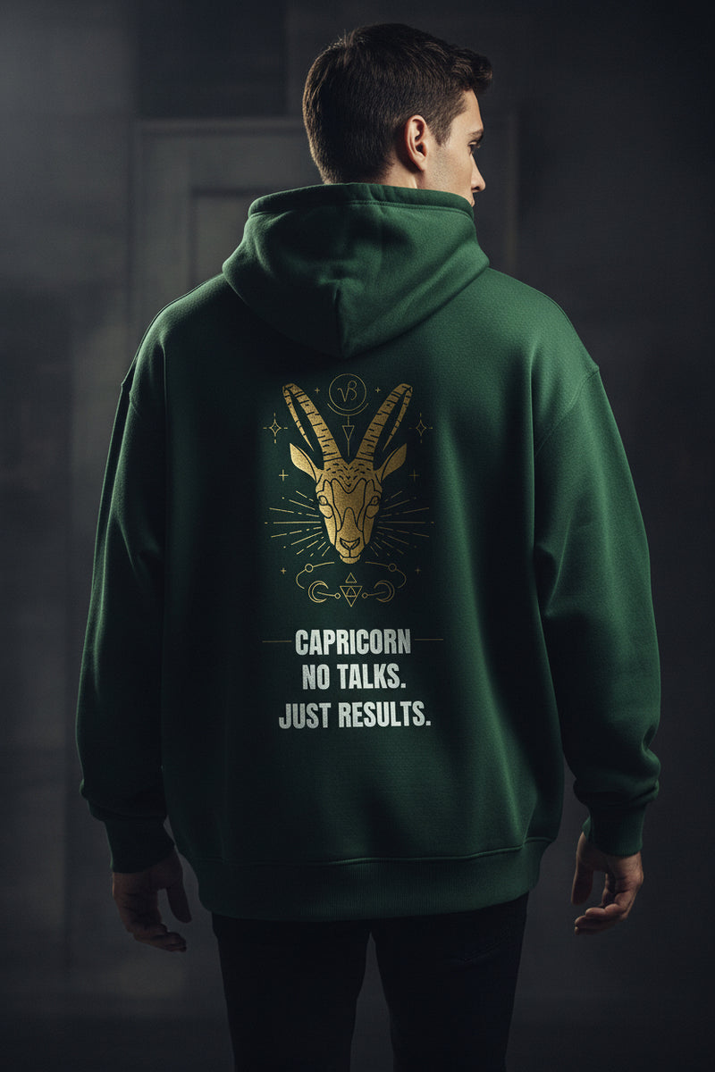 Green hoodie with a crab design and text on the back against a white background