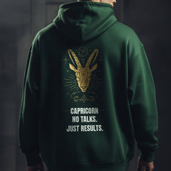Green hoodie with a crab design and text on the back against a white background