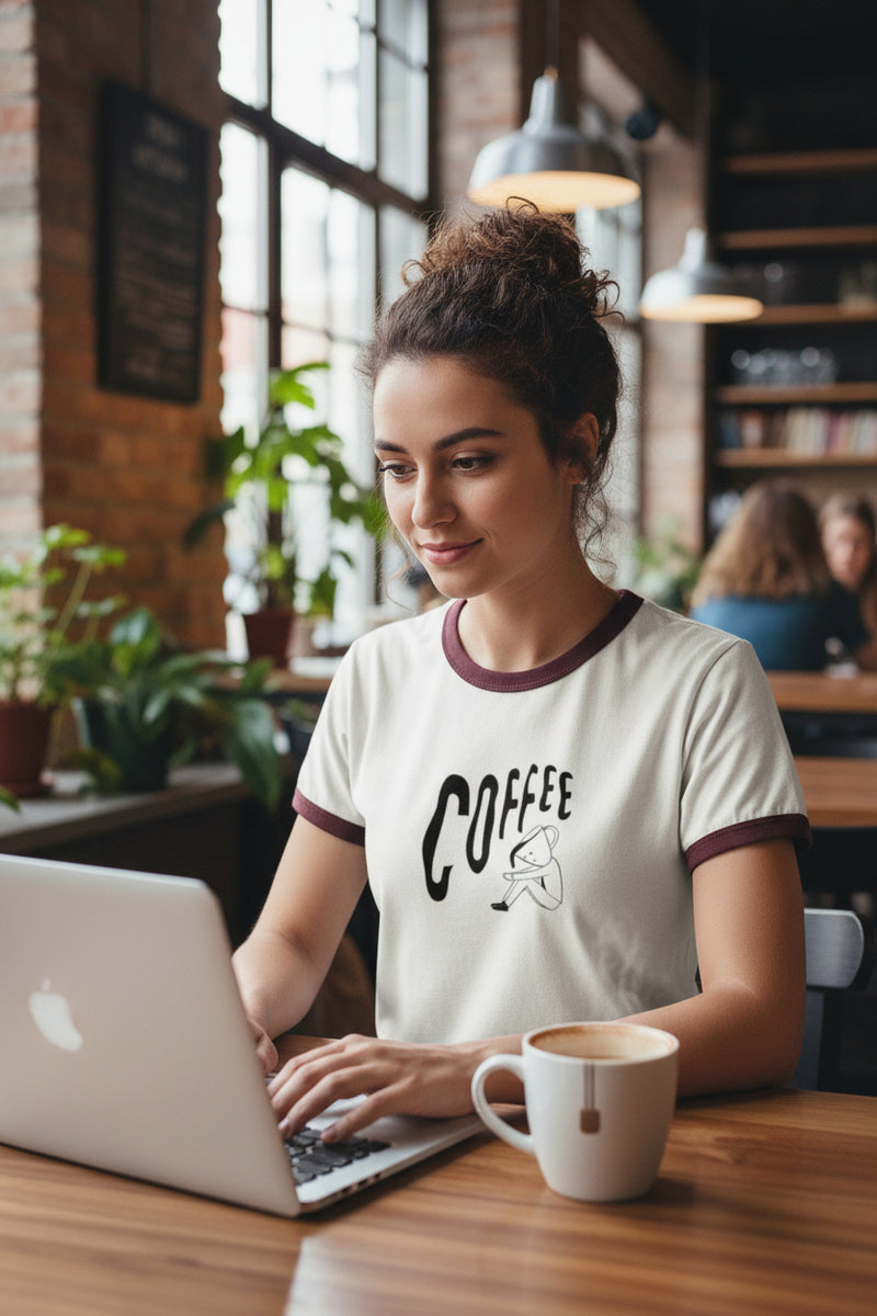 Coffee Lover Unisex Ringer Maroon Trim T-Shirt | Byfila