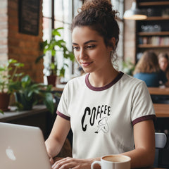 Coffee Lover Unisex Ringer Maroon Trim T-Shirt | Byfila