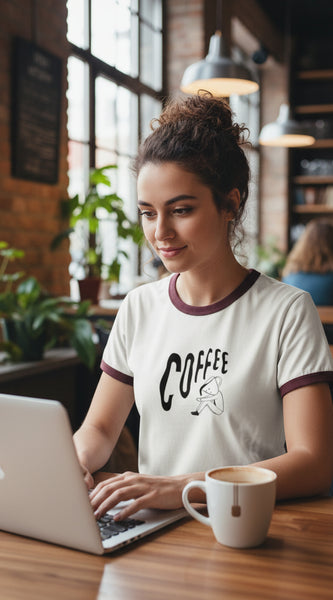 Coffee Lover Unisex Ringer Maroon Trim T-Shirt | Byfila