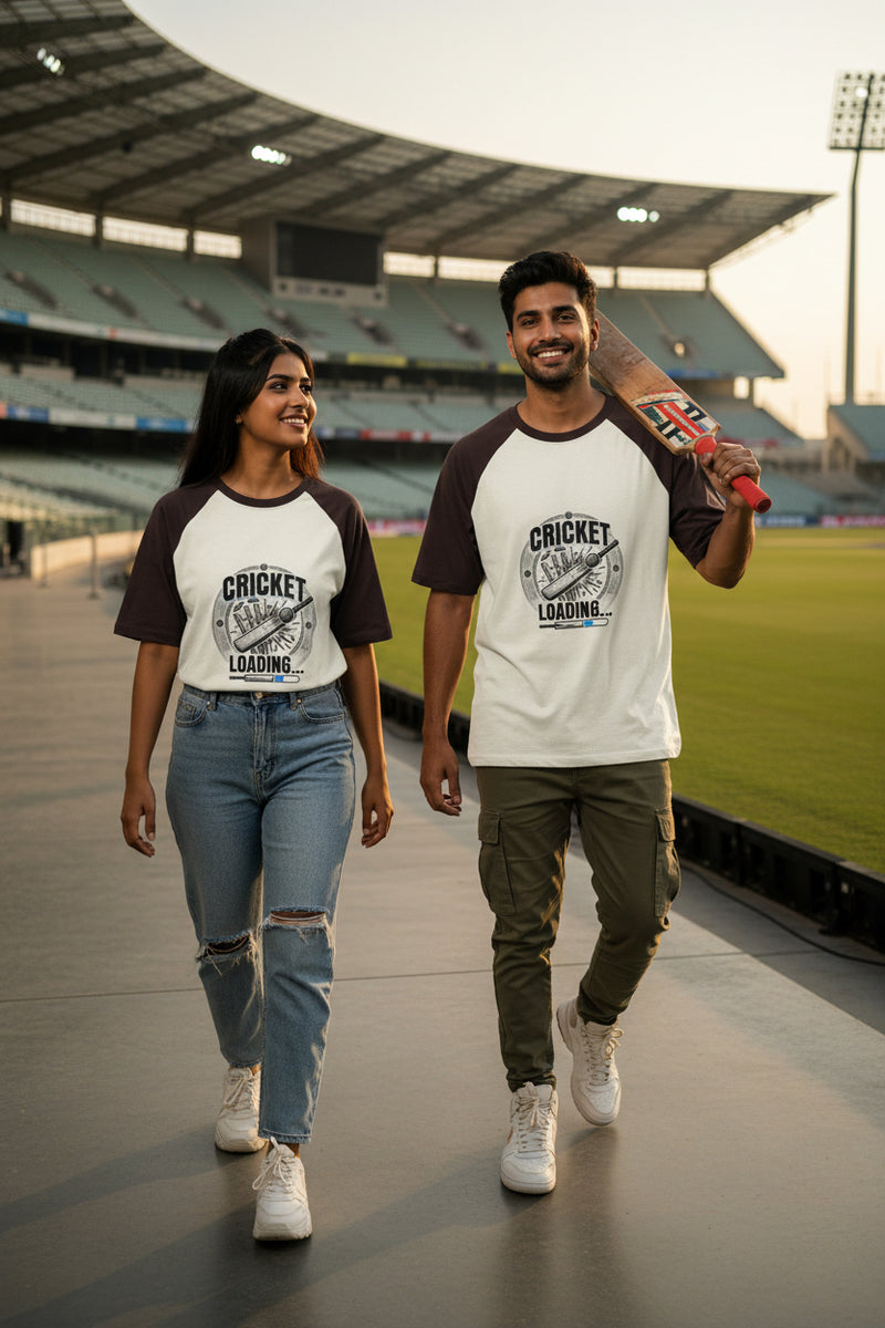 T-shirt with 'Cricket Loading' graphic on a white background