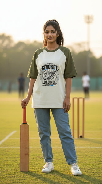 Baseball t-shirt with 'Cricket Loading' graphic on a white background