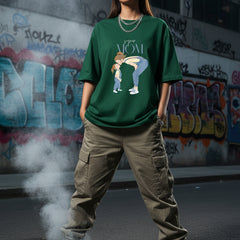 Green t-shirt with a graphic of a mother and child and 'Super Mom' text on a white background
