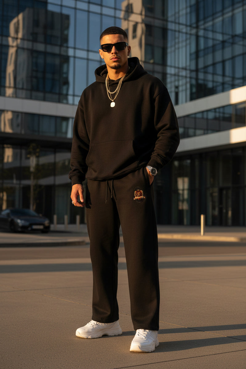 Black pants with a logo on a white background