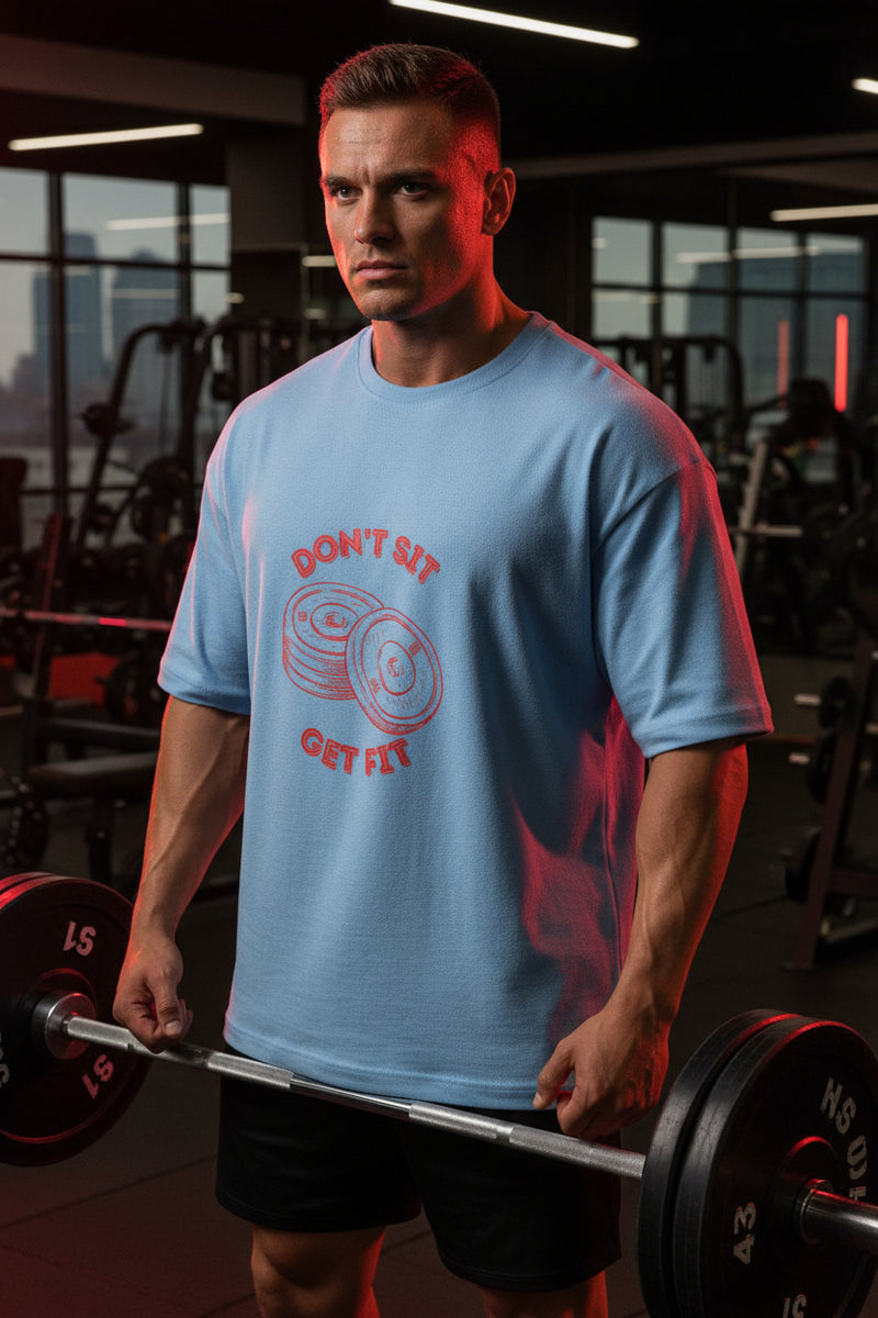 Light blue t-shirt with red graphic and text on a white background