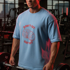 Light blue t-shirt with red graphic and text on a white background