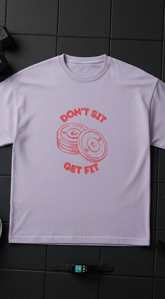 Light purple t-shirt with red graphic and text on a white background