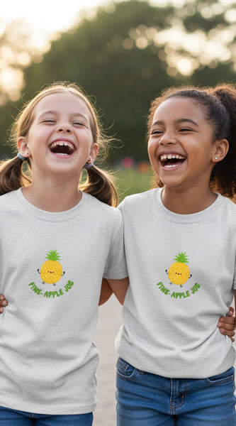 Gray t-shirt with a pineapple graphic on a white background