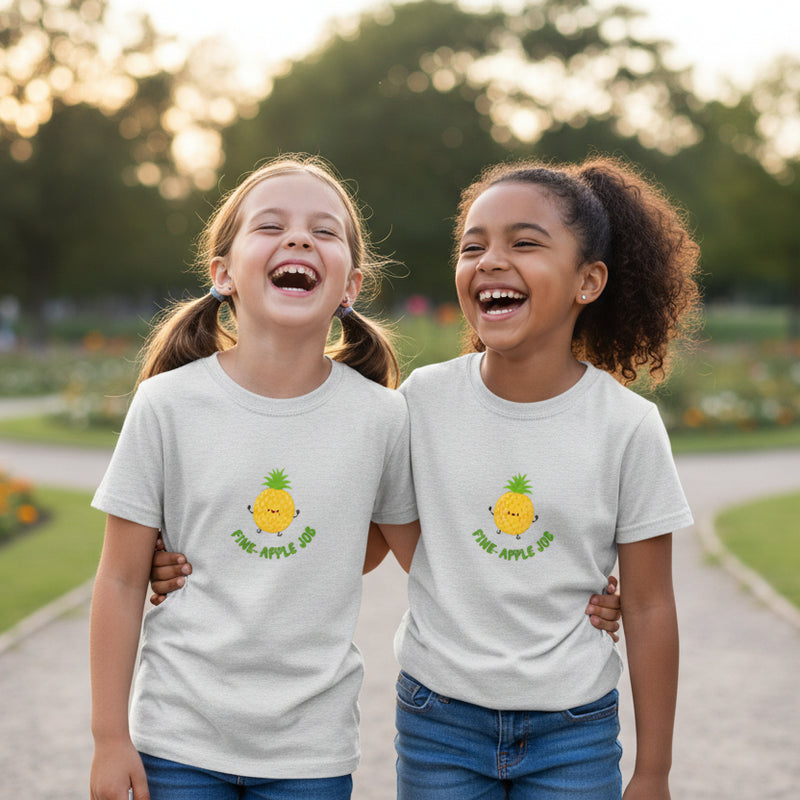 Gray t-shirt with a pineapple graphic on a white background