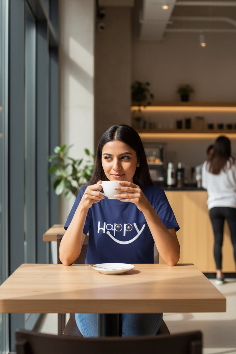 Happy Smiley Graphic T-Shirt for Men & Women royal blue