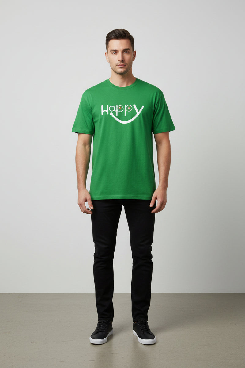 Happy Smiley Graphic Unisex Green T-Shirt