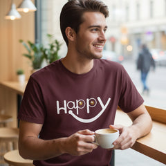 Happy Smiley Graphic Unisex Maroon T-Shirt