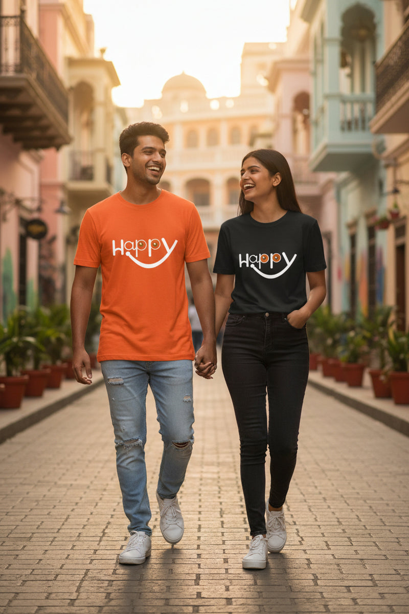 Happy Smiley Graphic Unisex Orange T-Shirt