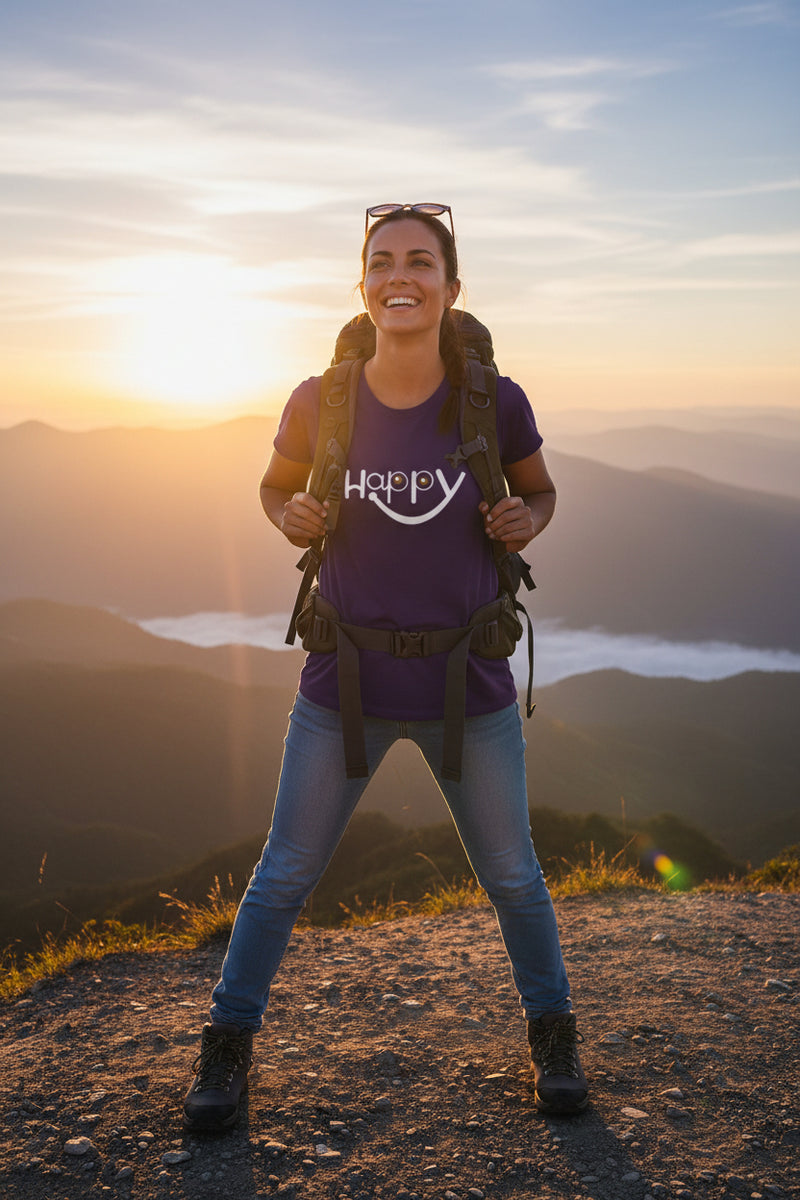 Happy Smiley Graphic Unisex Purple T-Shirt