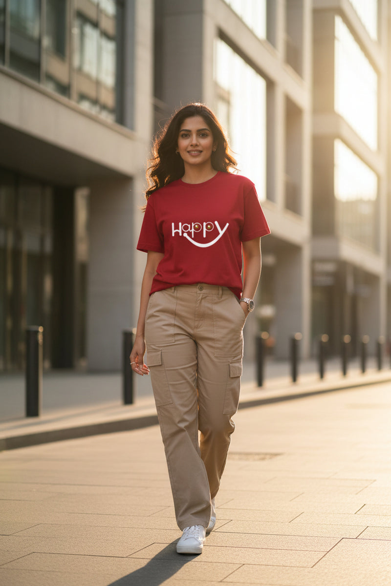 Happy Smiley Graphic Unisex Red T-Shirt