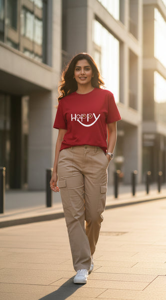 Happy Smiley Graphic Unisex Red T-Shirt