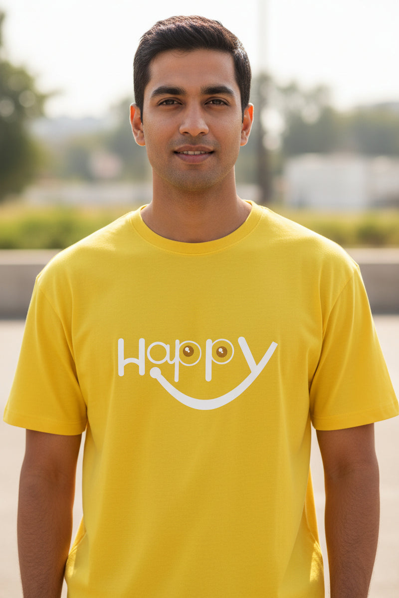 Happy Smiley Graphic Unisex T-Shirt Yellow