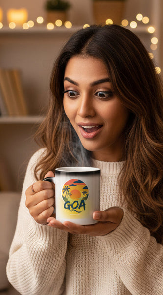 Mug with 'GOA' design being filled with hot liquid