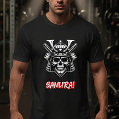 Dark Grey t-shirt with a skull and katana design and 'Samurai' text on a white background