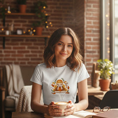 Black t-shirt with a cartoon character design on a white background