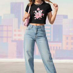 Black t-shirt with 'LOVE' and floral design on a white background