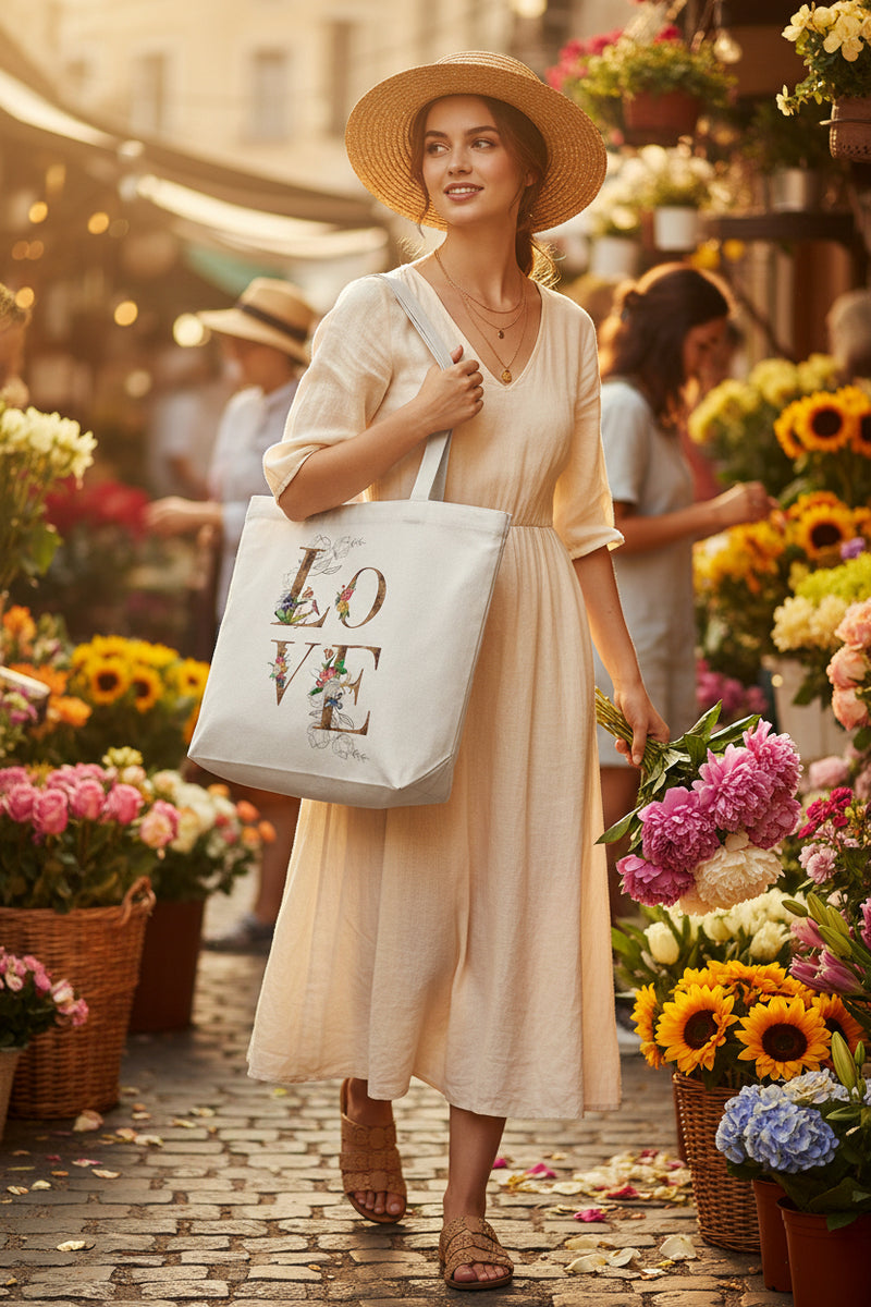 Vintage Floral LOVE Unisex AOP Large Tote Bag | Byfila