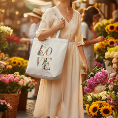 Vintage Floral LOVE Unisex AOP Large Tote Bag | Byfila