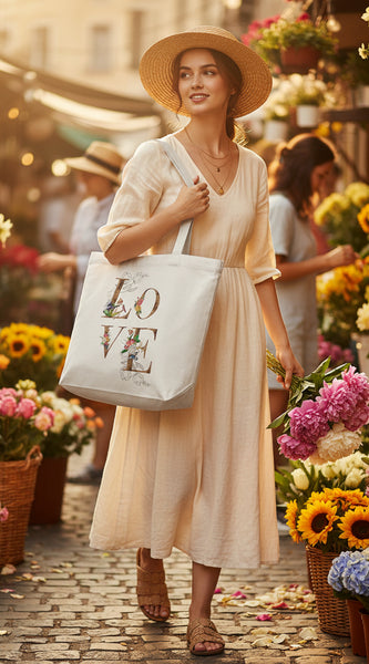 Vintage Floral LOVE Unisex AOP Large Tote Bag | Byfila