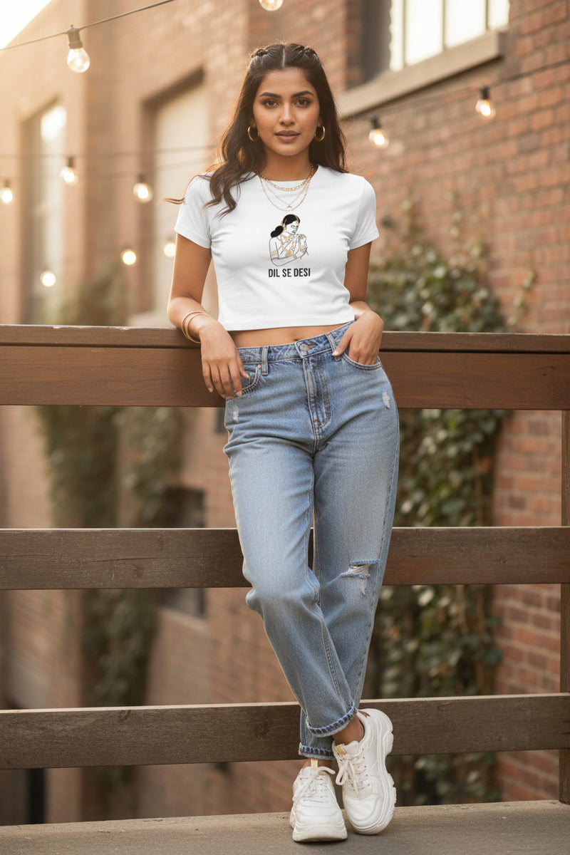 White t-shirt with a graphic design and text on a white background