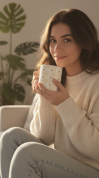 Two mugs with a coffee cup design and 'Good Vibes Only' text on a light background.