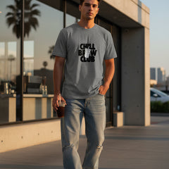 Gray t-shirt with 'Chill Brew Club' text and logo on a white background