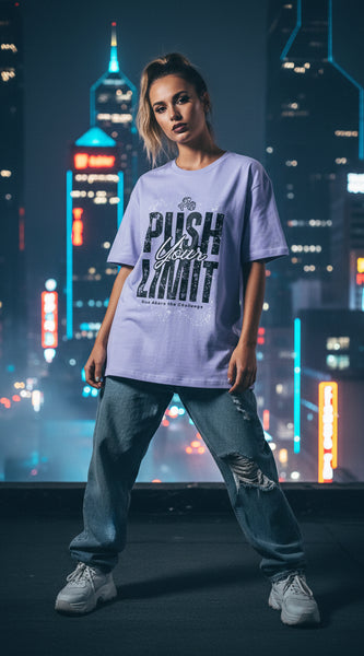 Light purple t-shirt with motivational text design on a white background