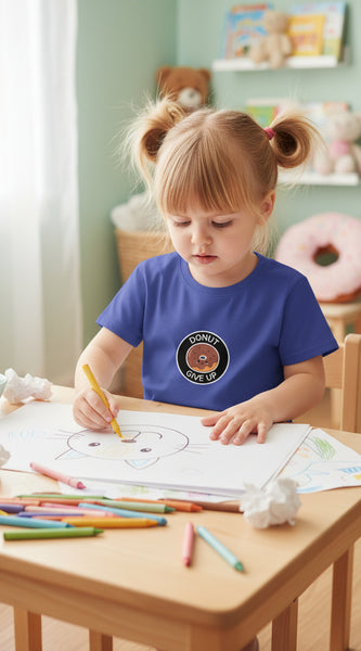 Blue t-shirt with customizable text or design area on a white background