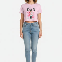 Pink t-shirt with 'Super Dad' graphic on a white background