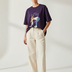 Purple t-shirt with a graphic of a woman and child and 'Super Mom' text on a white background
