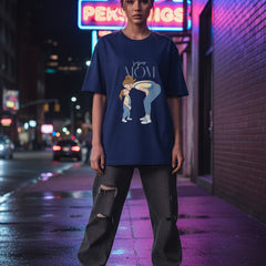 Navy blue t-shirt with a graphic of a mother and child and 'Super Mom' text on a white background