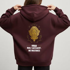 Maroon hoodie with gold graphic and text on a white background