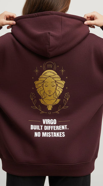 Maroon hoodie with gold graphic and text on a white background